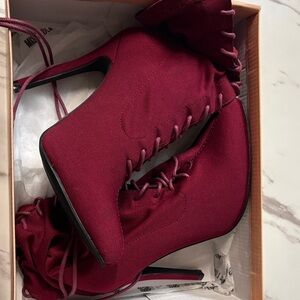 Miss Lola Burgundy Heeled Boots
